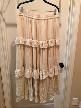 Joie Cream Tiered Skirt with Embroidered Ruffles
